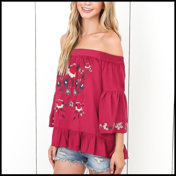 Embroidered Off-Shoulder Top - Picture 3 of 7